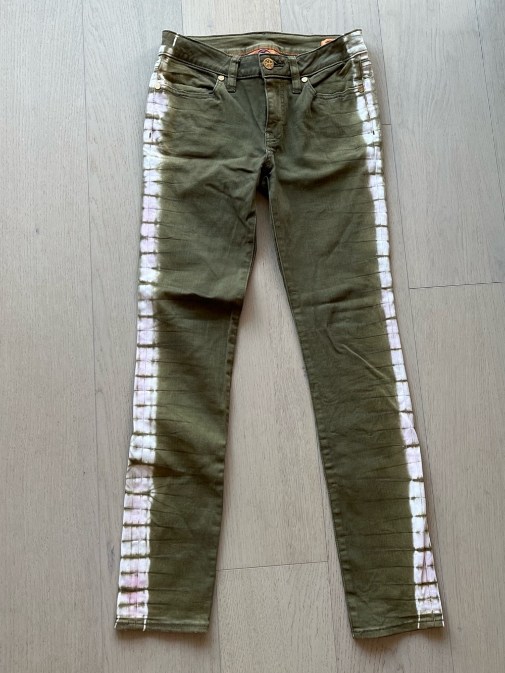 Tory Burch Olive Green Tie Dye Skinny Jeans